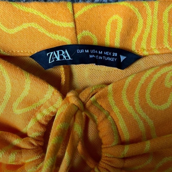 Zara Orange Abstract Printed Cutout Tie Waist Midi Skirt |M| - Picture 7 of 10